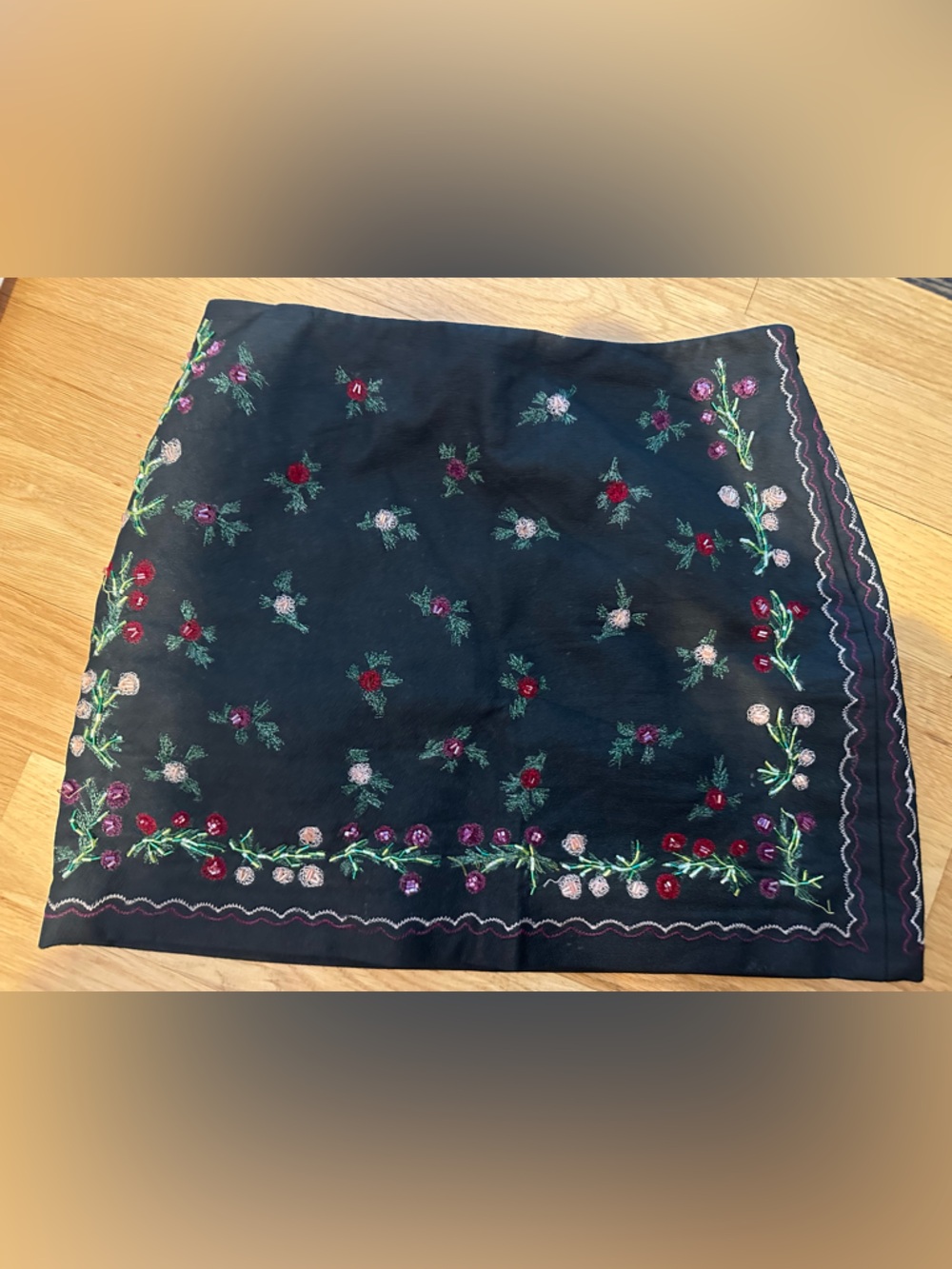 Nicole Miller Black Embroidered Floral Mini Skirt